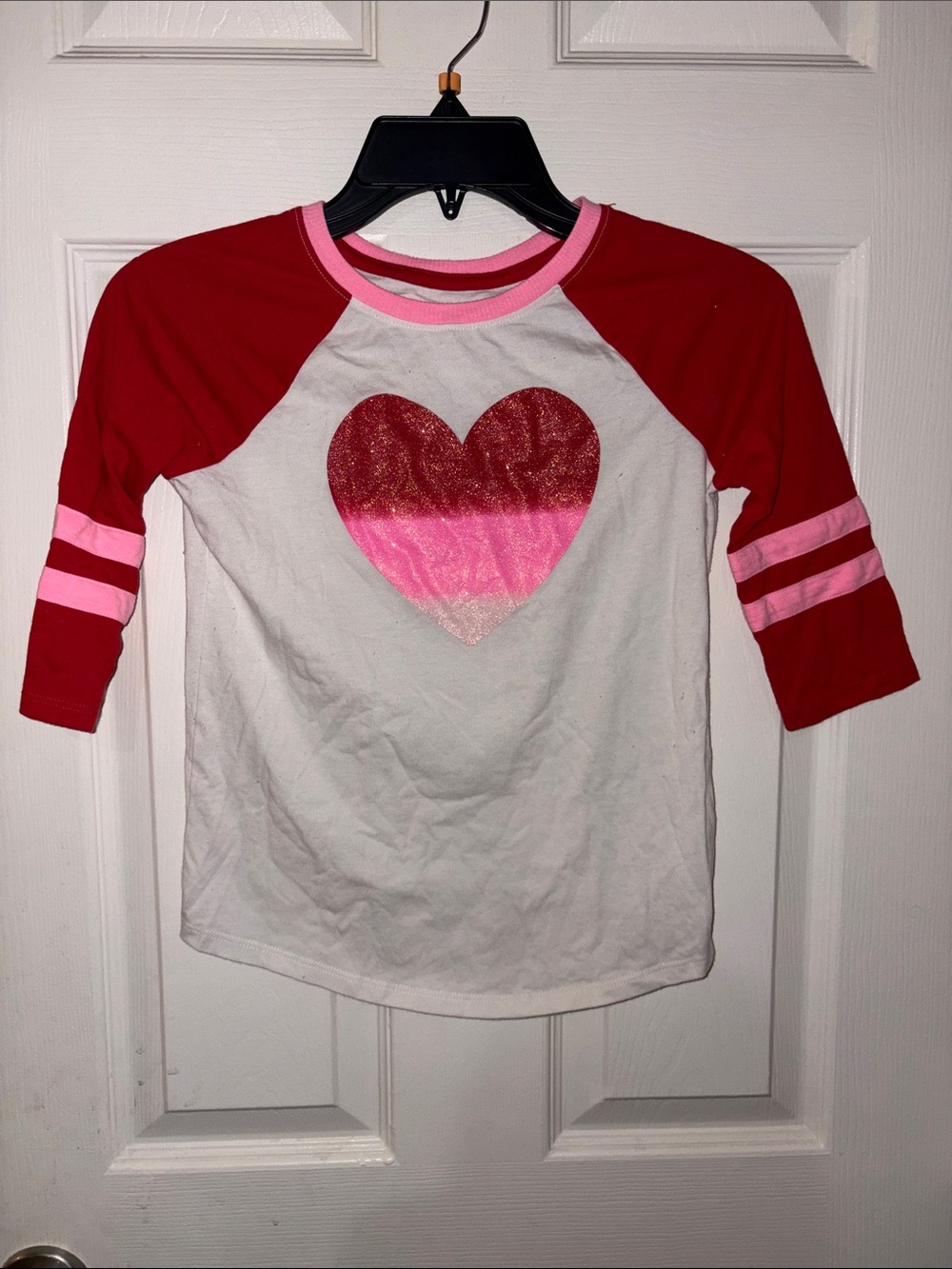 Cat & Jack White Tee with Red & Pink Ombre Heart Raglan